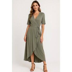 Quince Olive Green Wrap Maxi Dress